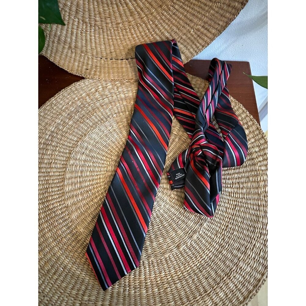 J.Ferrar red black striped tie
